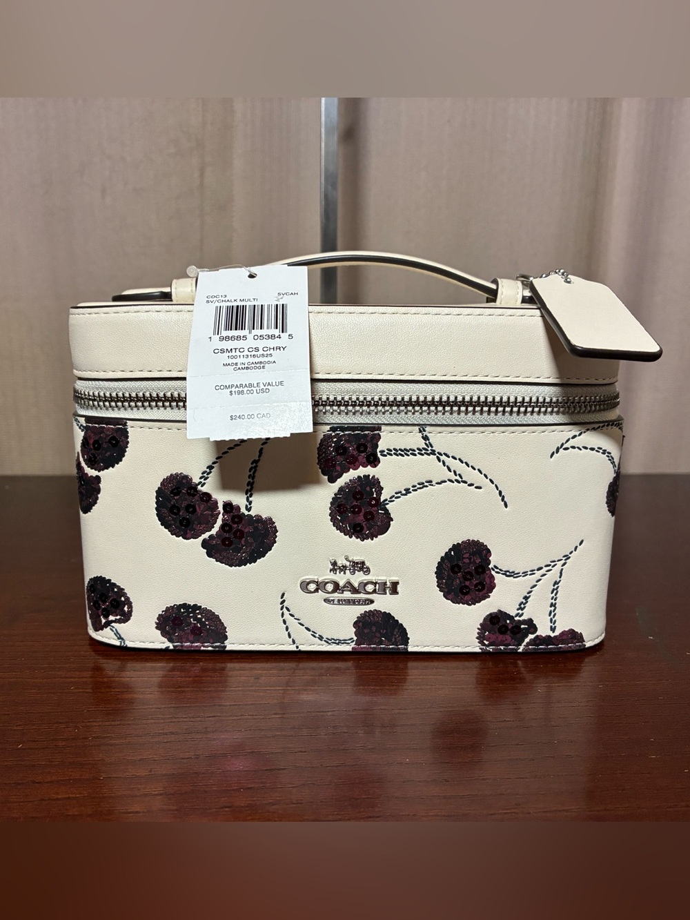 Coach Cream Floral Sequin Top-Handle Vanity Bag NWT